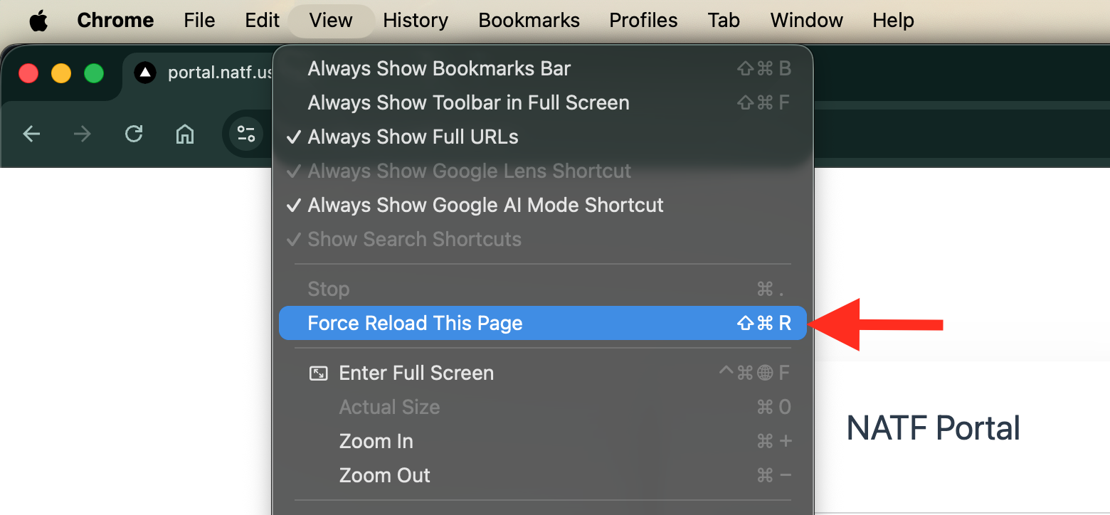 Chrome hard refresh menu